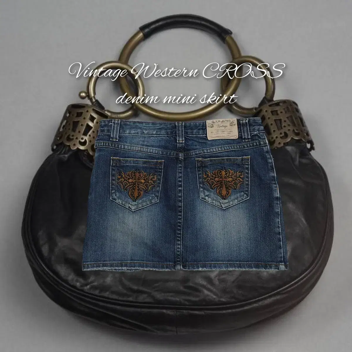 Vintage Western CROSS denim mini skirt